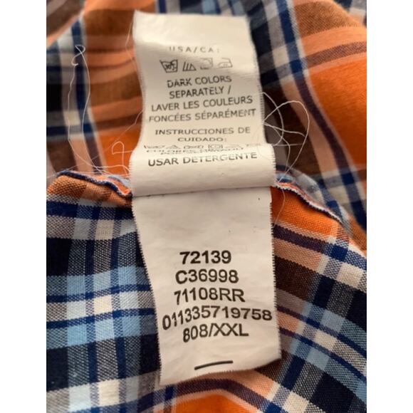 Chaps Men’s XXL Orange Navy Plaid Button-Down Shirt Short Sleeve Easy Care - Picture 9 of 9